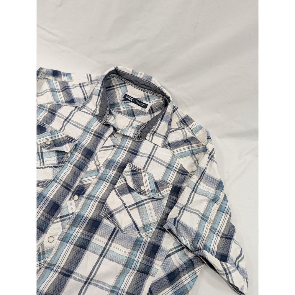 BKE Vintage -Pearl Snap Shirt- Men- XXL - Plaid-Western Cowboy- Athletic Fit